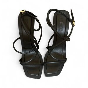 SCHUTZ Black Strappy Heels with Gold Buckle